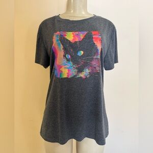 Unisex Psychedelic Weirdcore Cat T-shirt EUC Sz Large